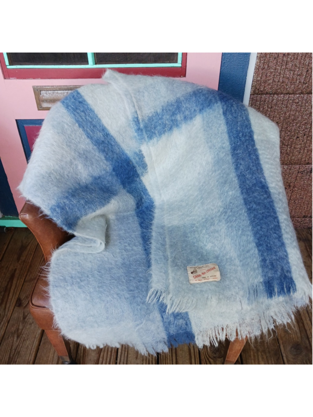 Craig-Na-Creidhe Mohair Vtg Blanket 4x6 Blue Plaid Hombre Cottage Summer Vibes